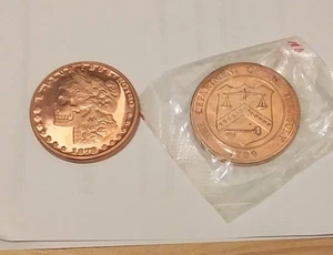 2 Copper Rounds 1 oz. US Treasury Denver Mint & E.Pluribus Skull Morgan Coin - Picture 1 of 10