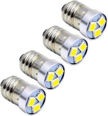 4pcs E10 LED Bulb 3V 6V 12V White 3030 3SMD Flashlight Torch Light - Image 1 of 4