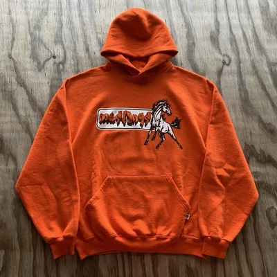 Sudadera con Capucha Naranja Atlética Y2K Russell Años 90 2000 De Colección L Mustangs Caballo Naturaleza Animales Foto 1 de 4