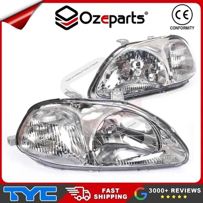 Pair LH+RH Head Light Lamp For Honda Civic EK S1 1995~1998 Sedan Coupe Hatch - Image 1 of 4