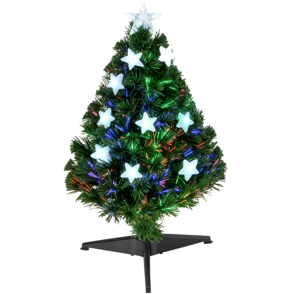 HOMCOM Albero di Natale a Fibre Ottiche 90cm con 12 Luci LED di 3 Colori - Immagine 1 di 4