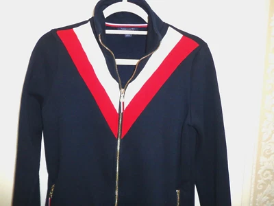 Tommy Hilfiger женщин повседневный вязаный куртка маленький синий/красный в полоску тепловой подкладки - Изображение 1 из 4