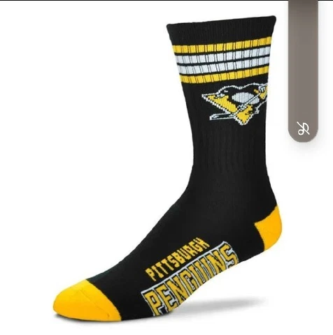 Pittsburgh Penguins Men's Crew Socks Large Size 10 to 13 4 Stripe Cover