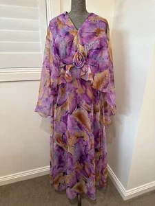 Vintage Silver Star 1970s 70s Purple Abstract Dress Ruffle Cape Rosette 10 12 M - Picture 1 of 11