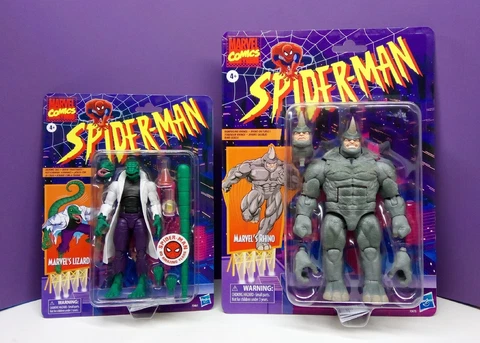 Hasbro Marvel Legends Spider-Man Retro Lizard Exclusive and Retro Rhino LOT OF 2 Cover