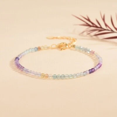 Natural Purple Fluorite Dainty Bracelet Rainbow Crystal Bracelet Minimalist - Image 1 of 4