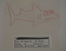 Simpsons Original Production Drawing Rare three eyed shark 1998