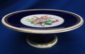 LIMOGES PORCELAIN COBALT BLUE, GOLD, & HAND-PAINTED FLOWERS SERVING PEDESTAL - Picture 1 of 6