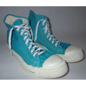 Vintage 80s KMART Trax High Tops Aqua Sneaker 7.5 Mens Shoes Canvas Blue USA - Picture 1 of 6