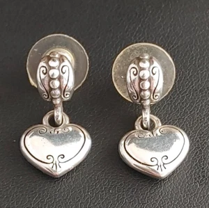 Brighton Cafe au Lait Retired Heart Post Drop Earrings Silver Tone 1” - Picture 1 of 7