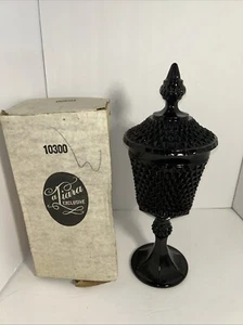 15.5"x5.5" Tiara Indiana Glass Diamond Point Black Cameo Apothecary Jar w/Lid - Picture 1 of 15