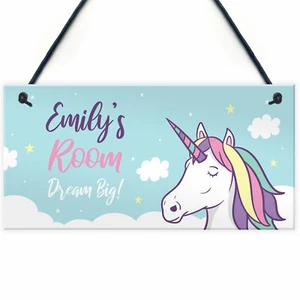 Girls Personalised Unicorn Bedroom Door Sign Birthday Christmas Gift Daughter - Picture 1 of 9