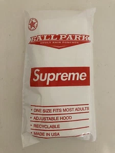 SUPREME BallPark Adult Rain PONCHO One Size Adjustable Hood Box Logo SS20 White - Picture 1 of 5