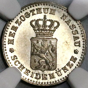 1861 NGC MS 64 Nassau 1 Kreuzer Mint Error German State Silver Coin (22060202C) - Picture 1 of 6