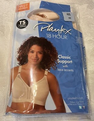 NIP PLAYTEX 18 Hour 0020 Classic Support w/ Lace Accents Wirefree 42C Beige Bra - Image 1 of 4