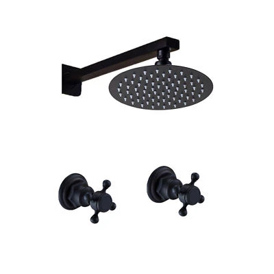 Miscelatore soffione doccia bagno rotondo pioggia 8" 2 maniglie incrociate nero opaco rubinetto - Immagine 1 di 4