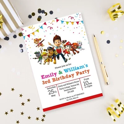 FUSSY PANTS DESIGNS Paw Patrol 10 Personalised Birthday Party Invitations