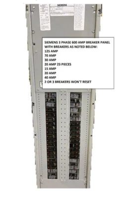 SIEMENS P2 P2E42ML600FTS 600A BREAKER PANEL W/125A 70A 30A 23*20A 15A 40A - Image 1 of 2