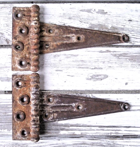 Antique OLD Vintage Heavy Steel Box Car Hinges or Barn Door Hardware Set Cover