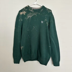 Men's Vintage Chaps Sweater Green Knit Embroidered Crew Neck Hand Made Tie Dye L - Picture 1 of 13