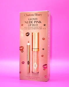 Charlotte Tilbury Glossy Nude Pink Mini ICONIC NUDE + PILLOW TALK Lip Duo NIB - Picture 1 of 12