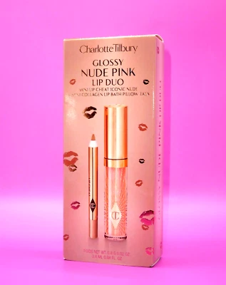Charlotte Tilbury Glossy Nude Pink Mini ICONIC NUDE + PILLOW TALK Lip Duo NIB - Image 1 of 4