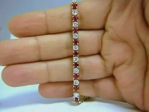 Bracciale Tennis 10 Ct Taglio Tondo Simulato Rubino Grazioso Placcato Oro Bianco 14K - Foto 1 di 9
