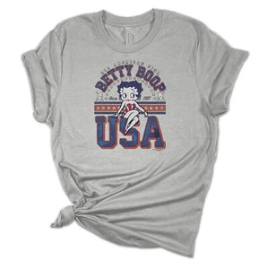 Womens All American Girl Betty Boop USA Short Sleeve T-shirt Graphic Tee - Picture 1 of 9
