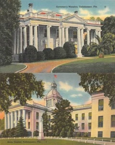 TALLAHASSEE, Florida FL Governor's Mansion ~ State Capitol * 2 * ca 1940er Postkarten - Bild 1 von 5