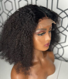 4X4  Afro Kinky Curly Human Hair Lace Front Wig 16 Inch