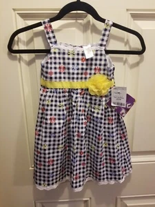Girls Dress Sz 5 Blueberi Boulevard Sleeveless White and Blue Checker w/Flowers - Picture 1 of 4