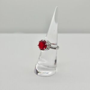 Ring Cocktail Red Round Crystal Raised Setting Rhinestone Accented Band Size 5