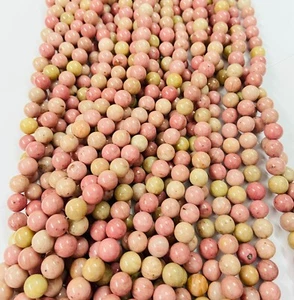 Pink Rhodonite Beads 15” Strand – Smooth Round Loose Gemstones Healing Crystals - Picture 1 of 10