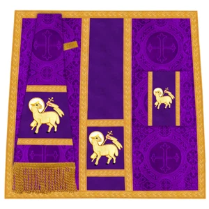 Liturgical Mass set Vestment with Elegant Lamb motif and Trims - Picture 1 of 24