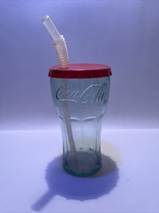 Vintage Clear Plastic Coca Cola Cup with Red Bottle Cap Lid + Straw (Used) - Picture 1 of 12