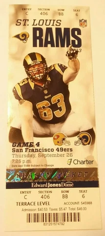 2013 San Francisco 49ers St. Louis Rams NFL Football Ticket Stub Los Angeles Cover