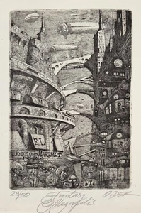 OLEG DERGACHOV: Exlibris "Fantasy Megapolis" for Anke & Hartmut Polenz - Imagen 1 de 2