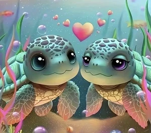 Diamond Art Kit ADORABLE SEA TURTLES Full Drill Small Size Round Drills  - Bild 1 von 6
