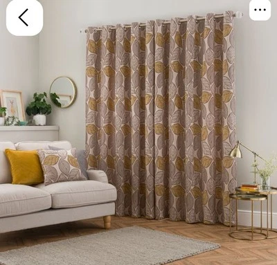 Dunelm Sherwood JAQUARD Eyelet LINED curtains 90"x 54 " NATURAL OCHRE  BROWN NEW - Image 1 of 4