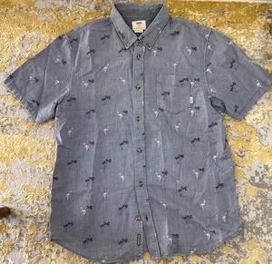 VANS Shirt Blue/Gray Tropical Palm Flamingos Cotton MED Classic Fit Short Sleeve - Picture 1 of 10