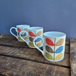 Set Of 3 Orla Kiely Scribble Stem Bone China Mugs 2012 Retro - Picture 1 of 6