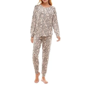 Roudelain Loungewear Pigiama Set Donna L Termico Leopardato Stampa Animalier Pigiama Accogliente - Foto 1 di 12