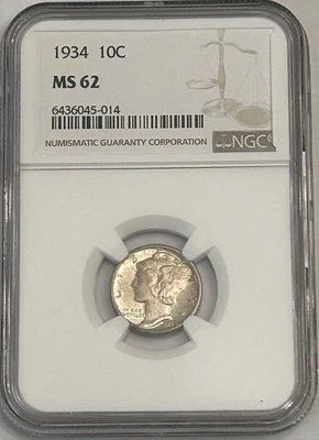 1934 P Mercury Dime NGC MS 62   90% Silver Super Coin! - Image 1 of 4