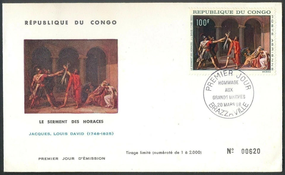 Congo 1968, Art, Paintings; Jacques-Louis David, FDC - Image 1 of 1