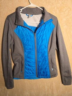 Exertek Women’s M Full Zip Jacket Gray Blue Fleece Quilted Panels Thumbholes 181 - Image 1 of 4
