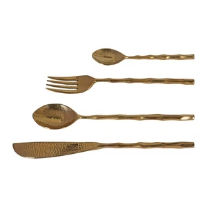 DeKulture Handmade Pure Brass 4-Piece Cutlery Set: Gold Flatware for Dining &... - Picture 1 of 8