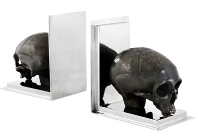 Eichholtz Luxus Bücherstützen Set Skull Stainless Steel / Messing Buchstützen - Bild 1 von 4