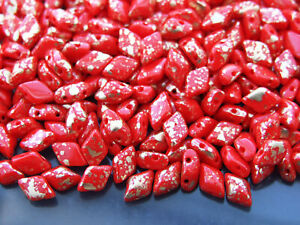 10g Matubo GemDuo Czech Seed Beads 5x8mm Opaque Red Gold Splash Jewelry Making