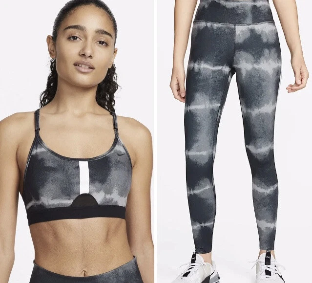 SET NIKE WOMEN’S ONE LUXE 7/8 LENGTH TIGHTS & SPORTS BRA PRINTED  DM7619 010  S - Image 1 of 4