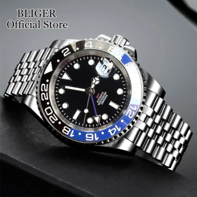 Black Blue Bi-directional Bezel NH34 GMT 200M Dive Automatic Men Watch Sapphire - Image 1 of 3